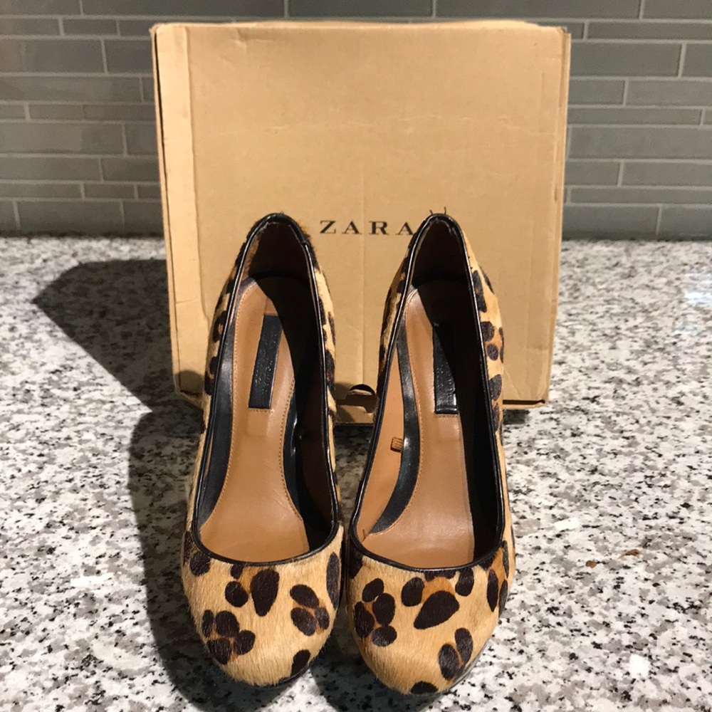 Zara faux  fur leopard platform heels